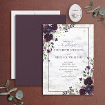 Invitation Plum violet or Aquarelle Mariage de automne en mar<br><div class="desc">Créez la faire-part de mariage parfaite avec ce design tendance avec des éléments botaniques floraux prune violette et eucalyptus, des éléments de coin de poussière d'or faux, cadre violet prune et arrière - plan de marbre imitation carrera. Parfait pour les mariages d'automne et d'hiver. Copyright Invitations élégants, tous droits réservés....</div>