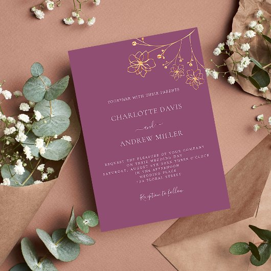 Invitation Plum violet or floral élégant luxe mariage
