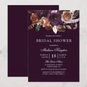 Invitation Plum violet Pêche Burgundy Fleurs Fête des mariées (Devant / Derrière)