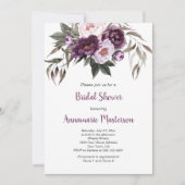 Invitation Plum violet Pink Peonies Fête des mariées verte (Devant)