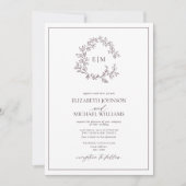 Invitation Plum violet poitrine feuillue Monogramme Mariage p (Devant)