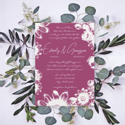 Invitation Plum violet Raisin jaune Mariage floral
