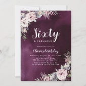 Invitation Plum violet & rose bouho poussiéreux fleuri 60e an (Devant)