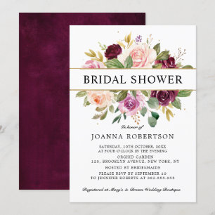 Invitation Plum violet rose pâle Fête des mariées botanique