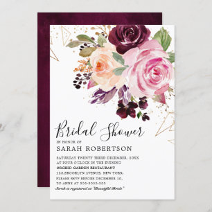 Invitation Plum violet rose pâle Fête des mariées botanique