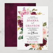 Invitation Plum violet rose pâle Mariage géométrique floral (Devant / Derrière)