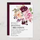 Invitation Plum violet rose pâle Mariage végétal (Devant / Derrière)