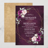 Invitation Plum violet rose rose rose rose Boho Mariage géomé (Devant / Derrière)