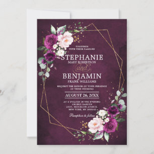 Invitation Plum violet rose rose rose rose Boho Mariage géomé