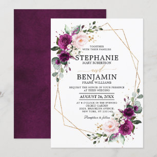 Invitation Plum violet rose rose rose rose Boho Mariage géomé