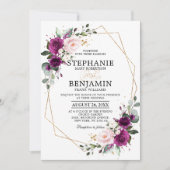Invitation Plum violet rose rose rose rose Boho Mariage géomé (Devant)