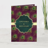 Invitation Plum violet vert Peacock Plumes QR Code Mariage (Devant)