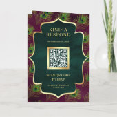 Invitation Plum violet vert Peacock Plumes QR Code Mariage (Dos)