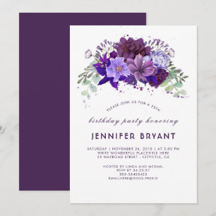 Invitation Plum Violet Violet Floral Élégante fête d'annivers