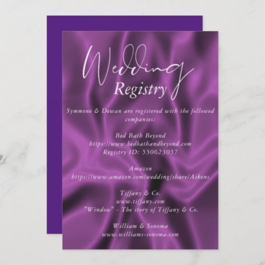 Invitation Plum Wedding Registry (Devant / Derrière)