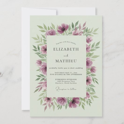 Invitation Plum Winsome Botanical Wedding (Devant)