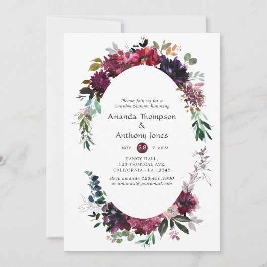 Invitation Plumage Violet Bordé pour une Fête de Couple (Devant)