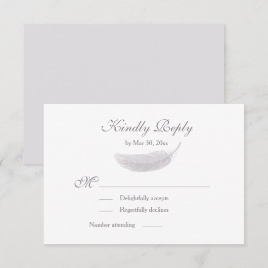 Invitation Plume d'ange lilas blanc gris mariage RSVP (Devant / Derrière)