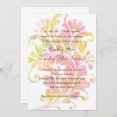 Invitation Plume d'aquarelle jaune rose mariage (Devant / Derrière)