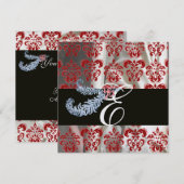 INVITATION PLUME DE DIAMANT ROUGE GLACE BLANCHE SOIE DAMASSÉE (Devant / Derrière)