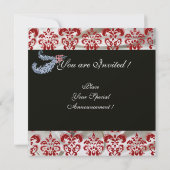 INVITATION PLUME DE DIAMANT ROUGE GLACE BLANCHE SOIE DAMASSÉE (Dos)