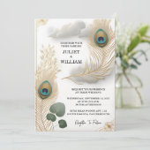 Invitation Plume de jour Russe Asiatique Ciel Cloud Mariage P (Debout devant)