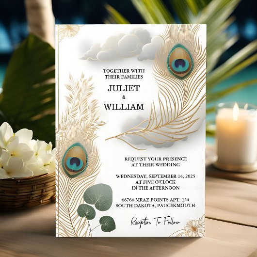 Invitation Plume de jour Russe Asiatique Ciel Cloud Mariage P