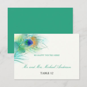 Invitation Plume de paon à l'aquarelle bleue turquoise   Sièg