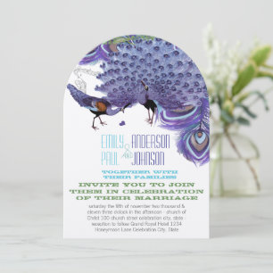 Invitation Plume de paon bleu cuivre vert pourpre