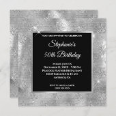 Invitation Plume de Paon Pailletée Argent Glamour Anniversair (Devant / Derrière)