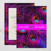 Invitation Plume de paon psychédélique PixDezines/rose chaud (Devant / Derrière)