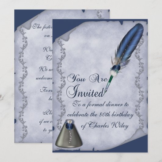 Invitation Plume et encrier élégants (Devant / Derrière)