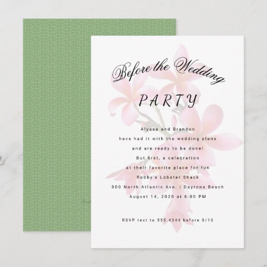 Invitation Plumeria avant l'invitation de la fête de mariage (Devant / Derrière)