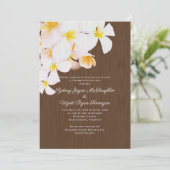 Invitation Plumeria blanche Brown Wood Mariage hawaïen (Debout devant)