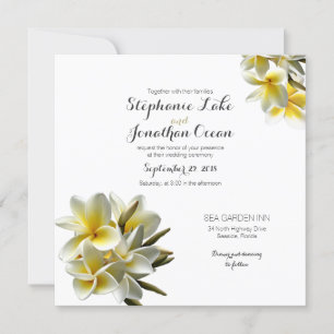 Invitation Plumeria blanche jaune Mariage hawaïen