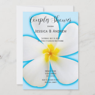 Invitation Plumeria blanche tropicale sur bleu, floral, coupl