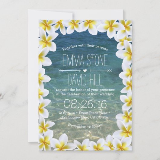Invitation Plumeria Classy Floral Frame Beach Mariage (Devant)