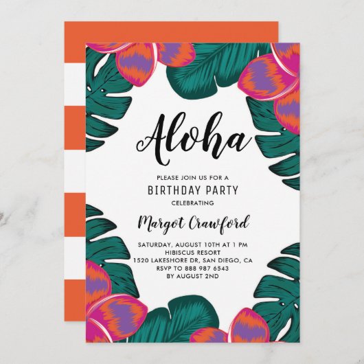 Invitation Plumeria et verdure Fête d'anniversaire tropicale (Devant / Derrière)