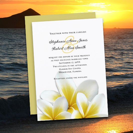 Invitation Plumeria hawaïenne jaune Frangipani Mariage