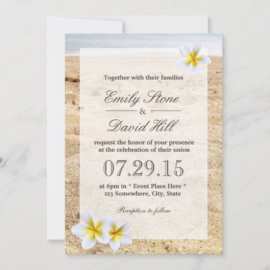 Invitation Plumeria hawaiienne Fleurs Plage Mariage (Devant)