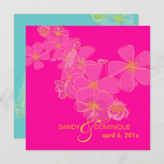 Invitation Plumeria / Luau rose vif/diplôme/Mariage (Devant / Derrière)