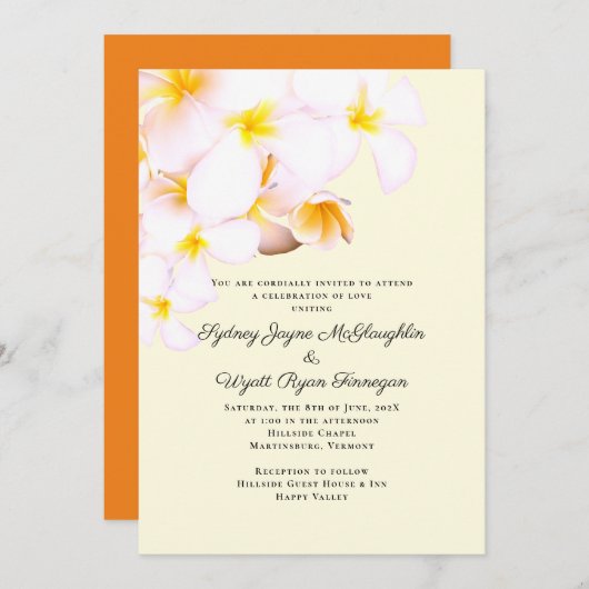 Invitation Plumeria moderne Fleurs hawaïennes Mariage jaune (Devant / Derrière)