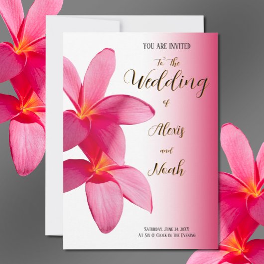 Invitation Plumeria rose Fleurs sur rose, Floral, Mariage