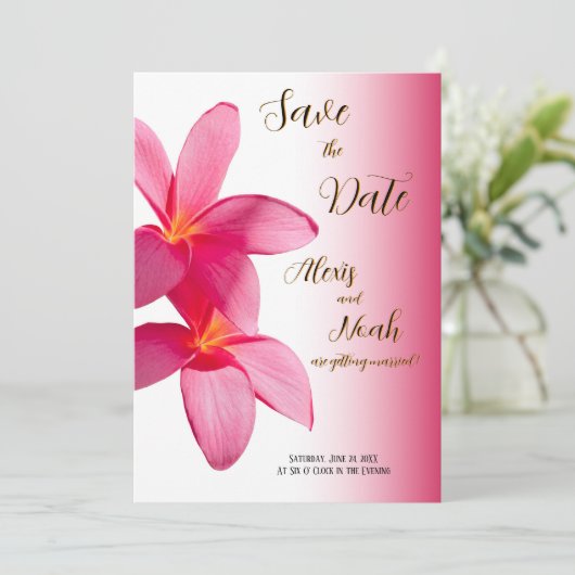 Invitation Plumeria rose Fleurs sur rose, Floral, Save Date (Debout devant)