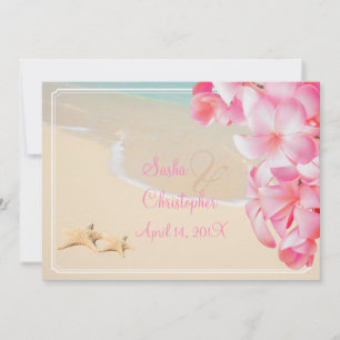 Invitation Plumeria rose PixDezines+plage+étoile de mer