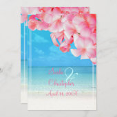 Invitation Plumeria rose PixDezines+plage/paradis tropical (Devant / Derrière)
