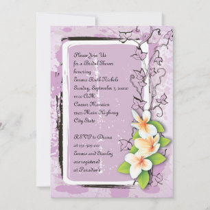 Invitation Plumeria vintage lierre violet blanc nuptiale