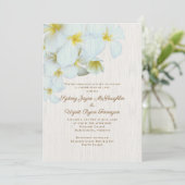 Invitation Plumeria Wood Rustic Hawaiian Flowers Mariage (Debout devant)