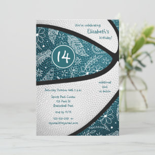 Invitation plumes bohèmes sarcelle florales paisley basket fê