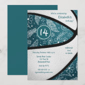 Invitation plumes bohèmes sarcelles motif floral paisley fête (Devant / Derrière)